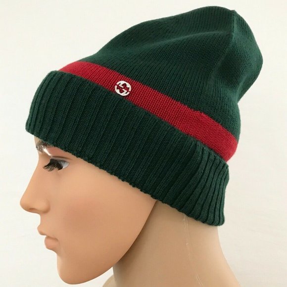 Gucci GG Green Wool Beanie with Red Stripe NEW W TAGS - Picture 3 of 5